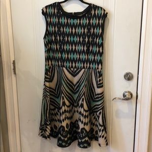 Taylor Woman Black Tan & Mint Green Dress Sz 10W